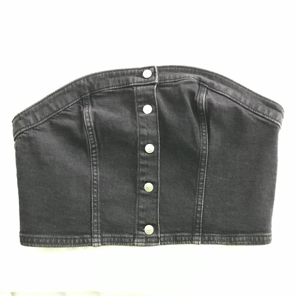 NWOT H&M Denim Corset Bustier Top M Black Cropped Button Front - Picture 1 of 4